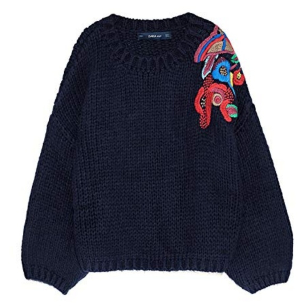 NWT Zara Size M Floral Embroidered Sweater - Picture 3 of 5